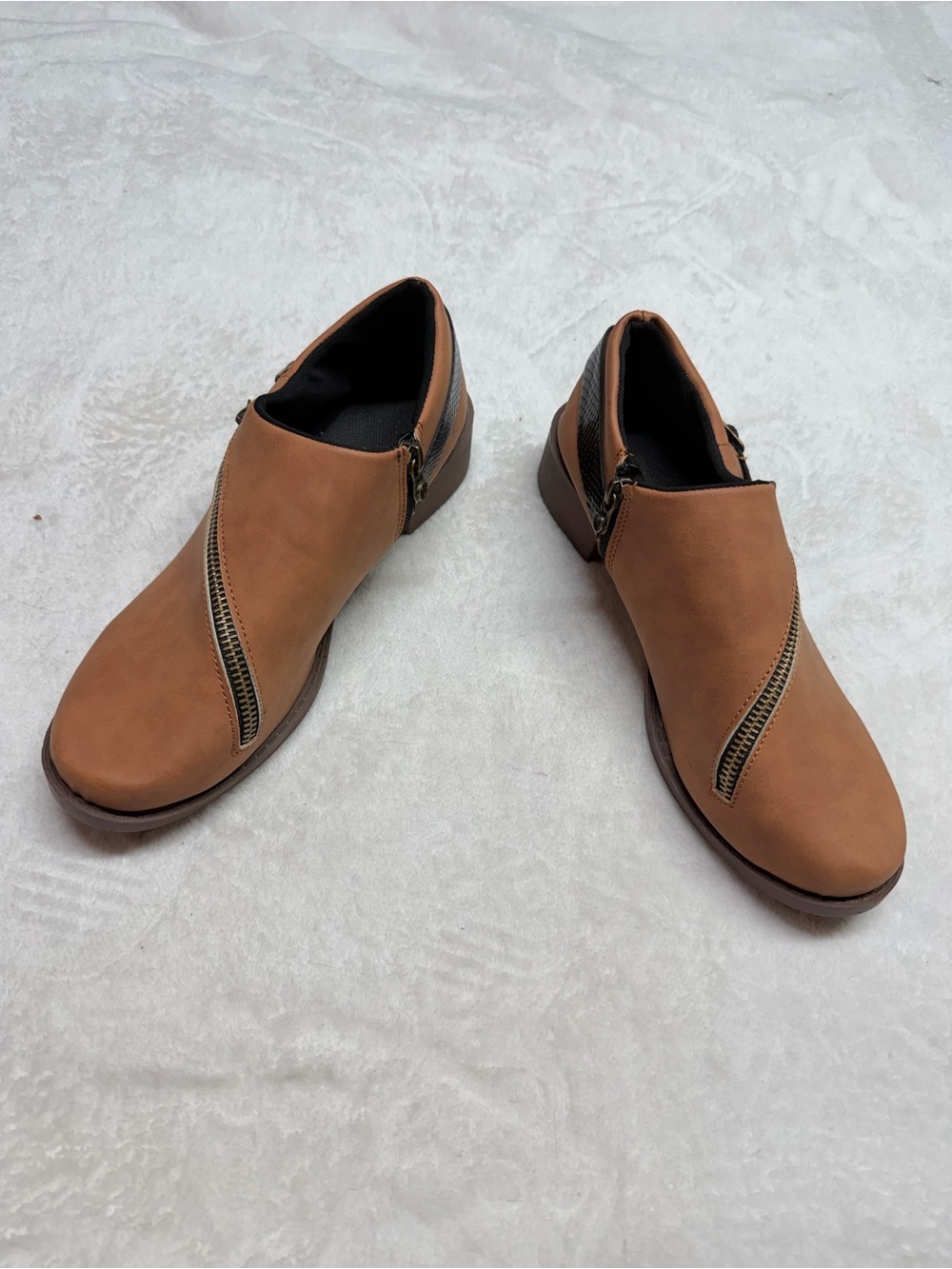 Brown Ankle Booties Size 39 Side Zip Western Boho Low Heel Shoes